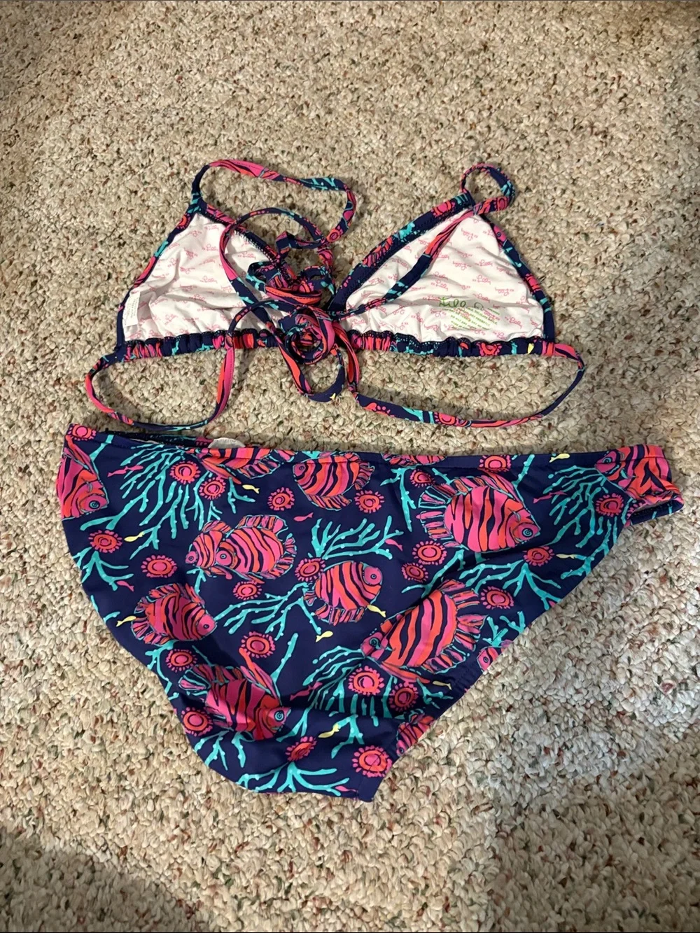 Lilly Pulitzer Jammin Fish Navy Ruffle Bikini‎ Preppy Resort Beach
